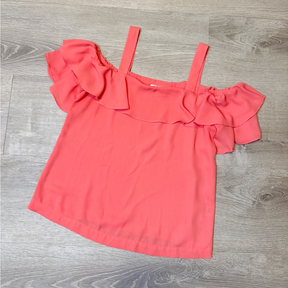 •J.CREW• CORAL RUFFLE BLOUSE - Picture 1 of 6